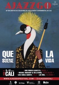 Afiche oficial de Ajazzgo 2026 "Que suene la vida" con programación del festival de jazz en el Teatro Salamandra de Cali.