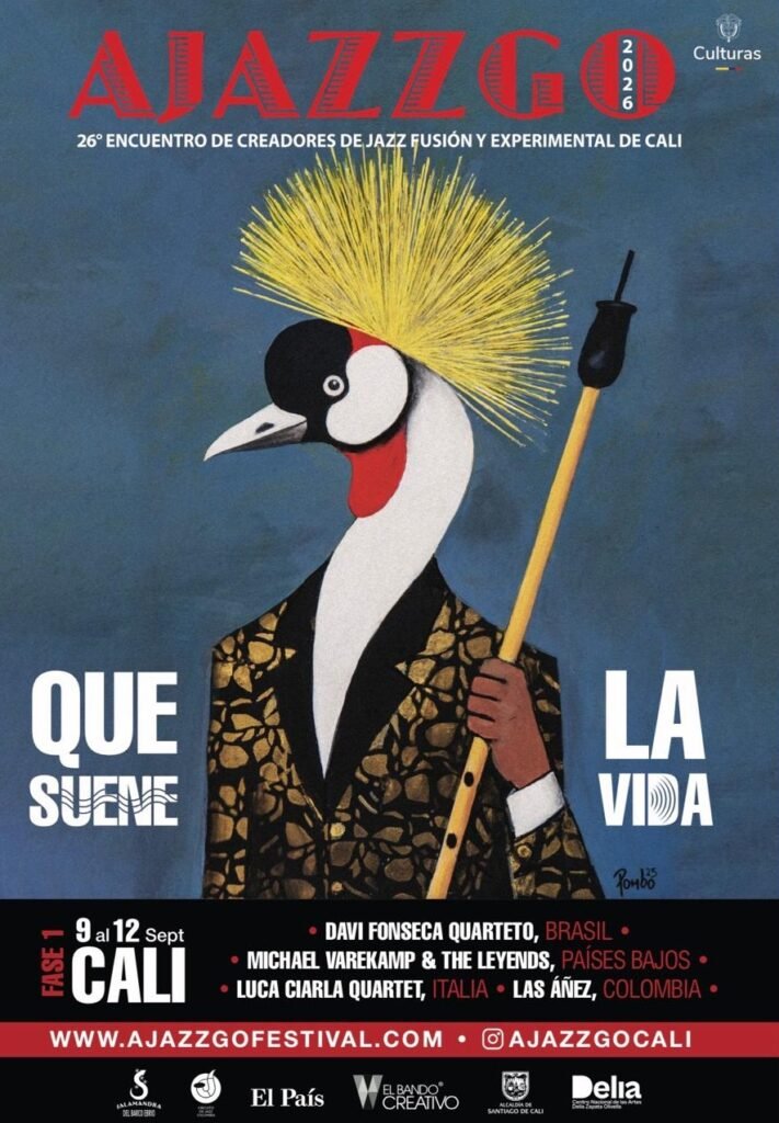 Afiche oficial de Ajazzgo 2026 "Que suene la vida" con programación del festival de jazz en el Teatro Salamandra de Cali.